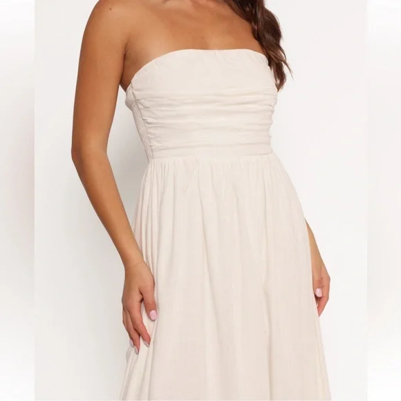 Petal & Pup Kayt Strapless Linen Blend Maxi Sundress White Bridal Bride Wedding - Picture 3 of 16